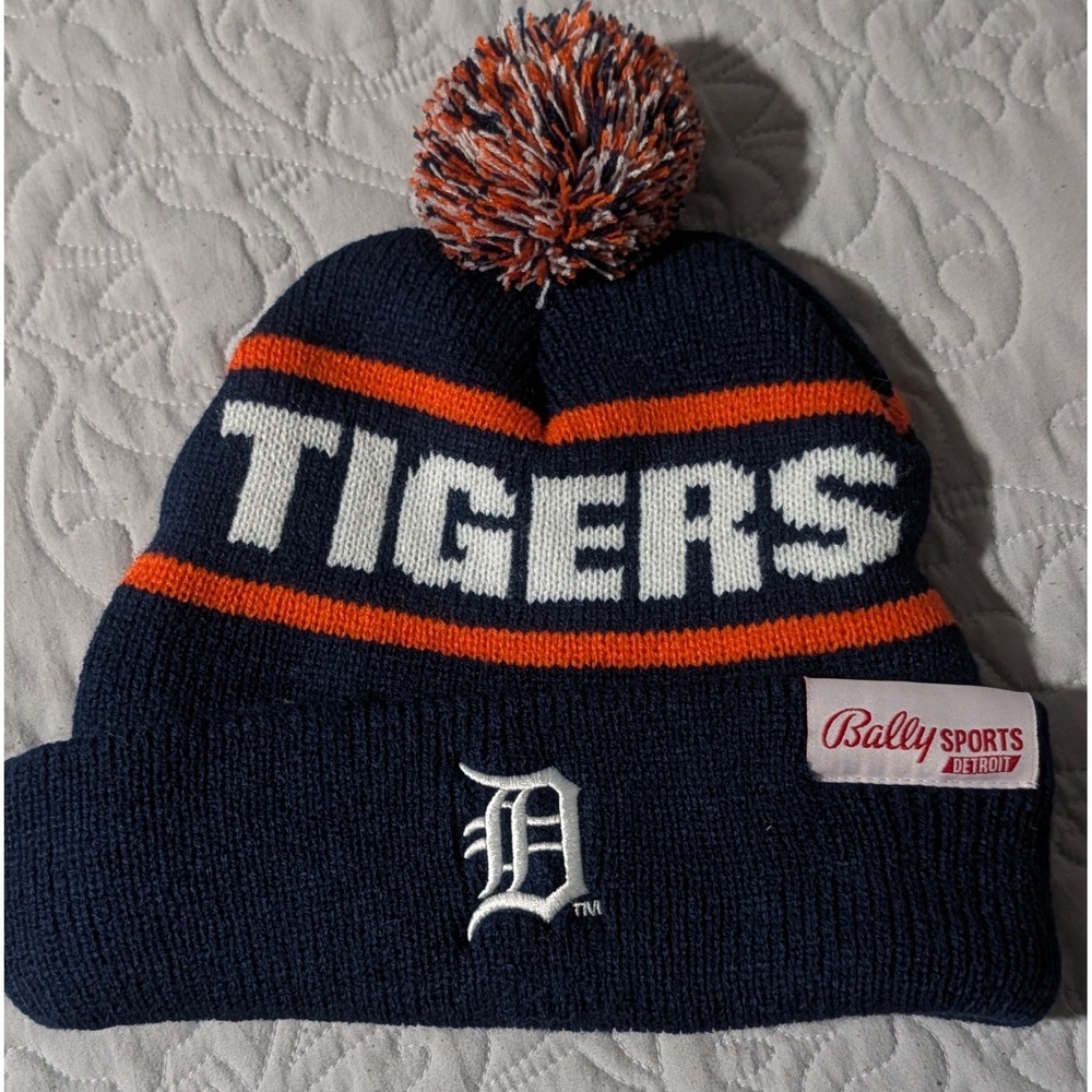 Detroit Tigers Baseball Cap Knit Beanie Pom Hat Bally Sports Detroit